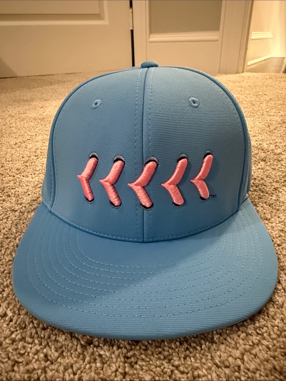 Baseball lifestyle 101 Light Blue Snapback Hat with pink baseball